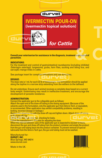 Durvet Ivermectin Pour-On for Cattle | Dewormer & Parasite Control