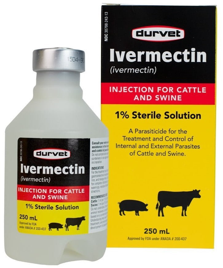 Durvet Ivermectin Injection 1% – Cattle & Swine Wormer, 50-500ml