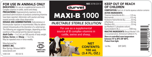 Durvet Maxi-B 1000 – High Vitamin B Energy for Cattle, Sheep & Swine