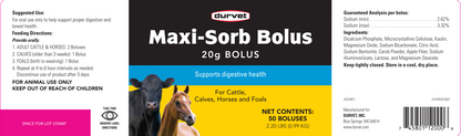 Durvet Maxi-Sorb Bolus | Digestive Health Support for Cattle & Horses