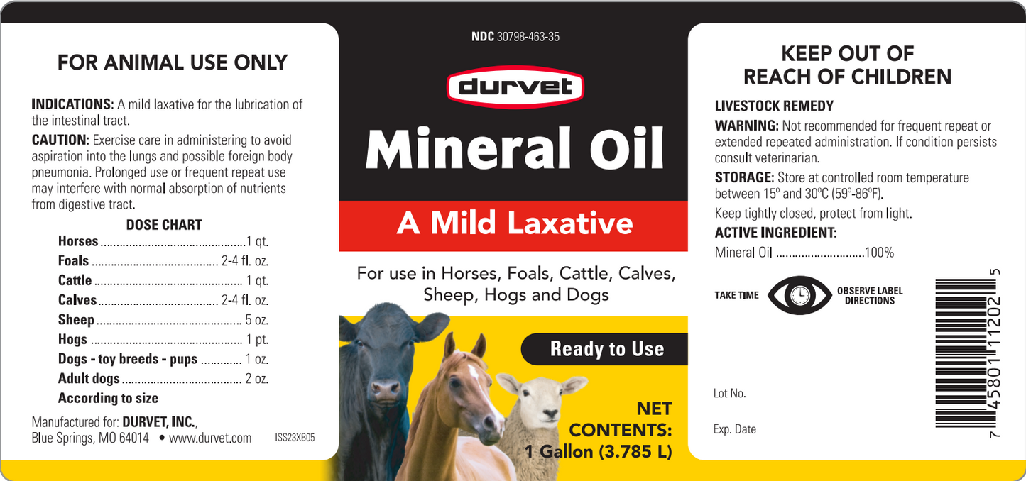 Durvet Mineral Oil | Gentle Laxative for Horses, Cattle, Sheep & Pets | One Gallon