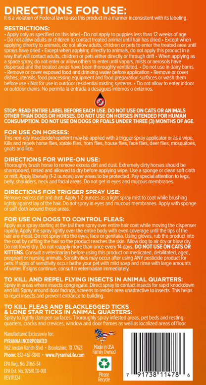 Pyranha Nulli-Fly Fly Spray for Horses & Dogs | Water-Based Repellent