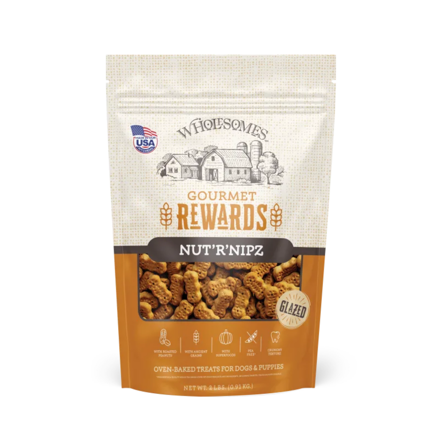 Wholesomes Nut’R’Nipz Dog Treats | Crunchy Peanut Biscuit Rewards, USA Made