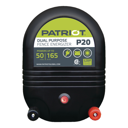 Patriot P20 Dual Power Electric Fence Charger - 2J, 50 Mile, 110V/12V