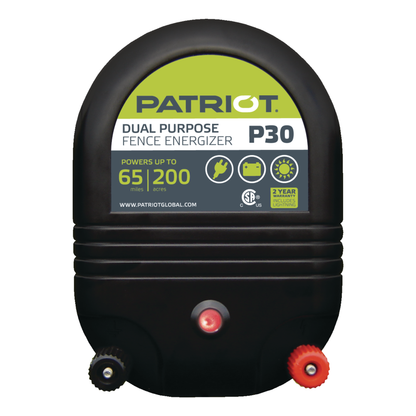 Patriot P30 Dual Power Electric Fence Charger - 3J, 65 Mile, 110V/12V