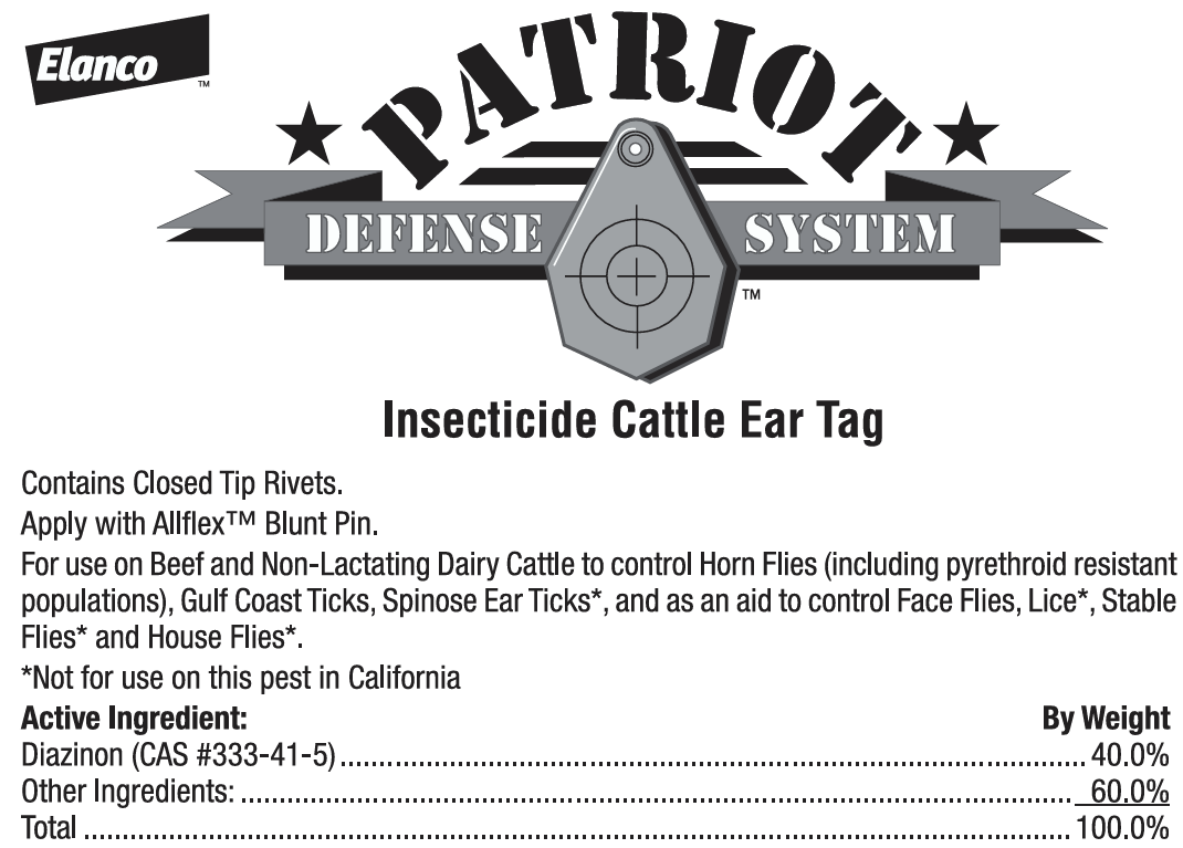 Elanco Patriot Insecticide Cattle Ear Tags | Fly & Tick Control | 20 Count