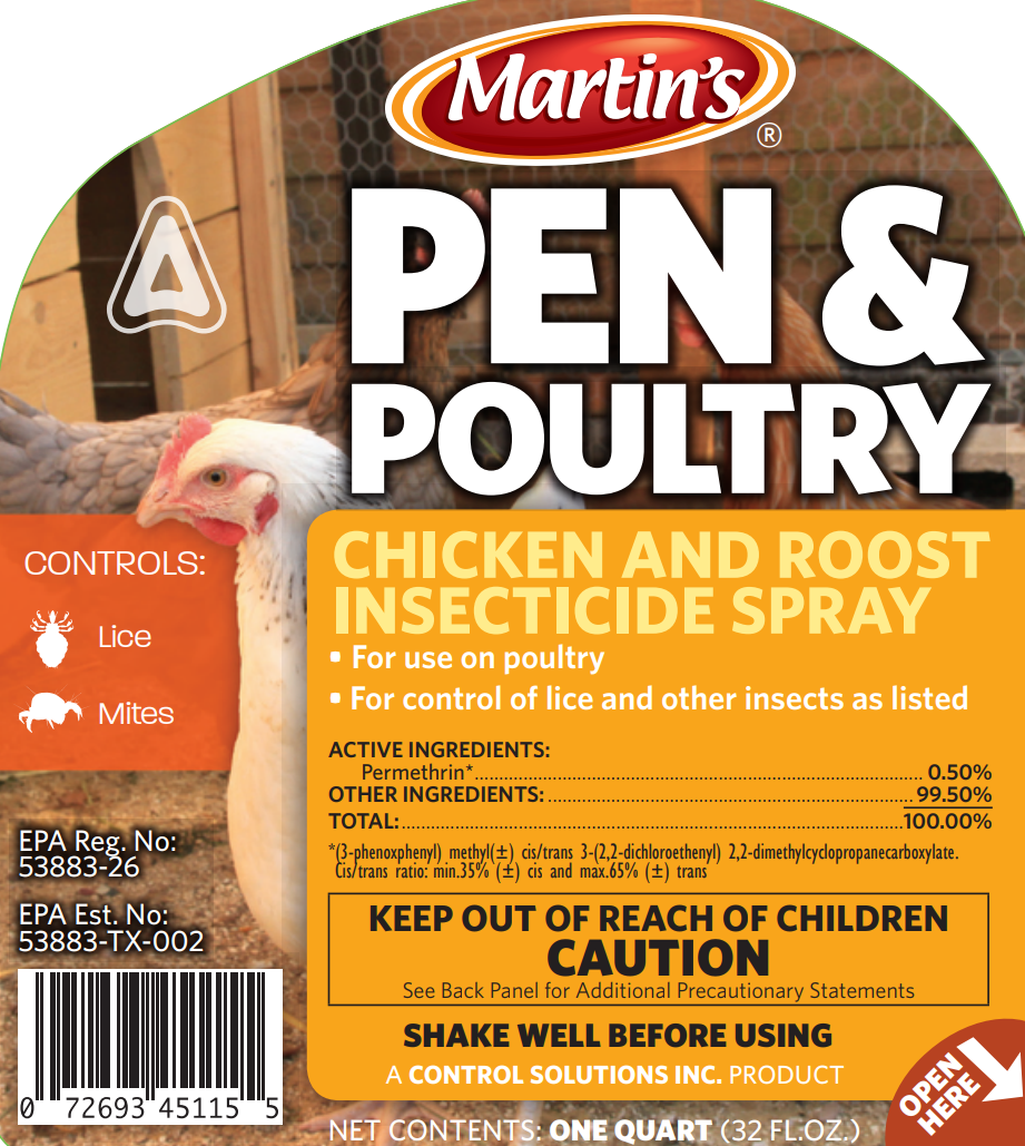 Martins Pen & Poultry | Chicken & Roost Insecticide Spray for Lice & Mites | 32 oz