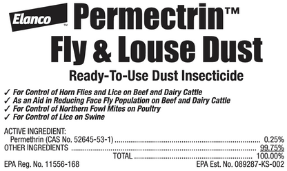 Elanco Permectrin Fly & Louse Dust | Controls Flies, Lice & Mites On Cattle & Poultry | 2 lb.