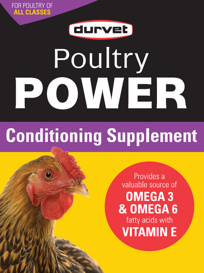 Durvet Poultry POWER | Omega 3 & 6 Supplement for Feather & Egg Health | 16 oz.