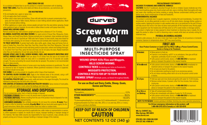 Screw Worm Aerosol Spray for Livestock | Fly, Tick & Mosquito Control | 12 oz.