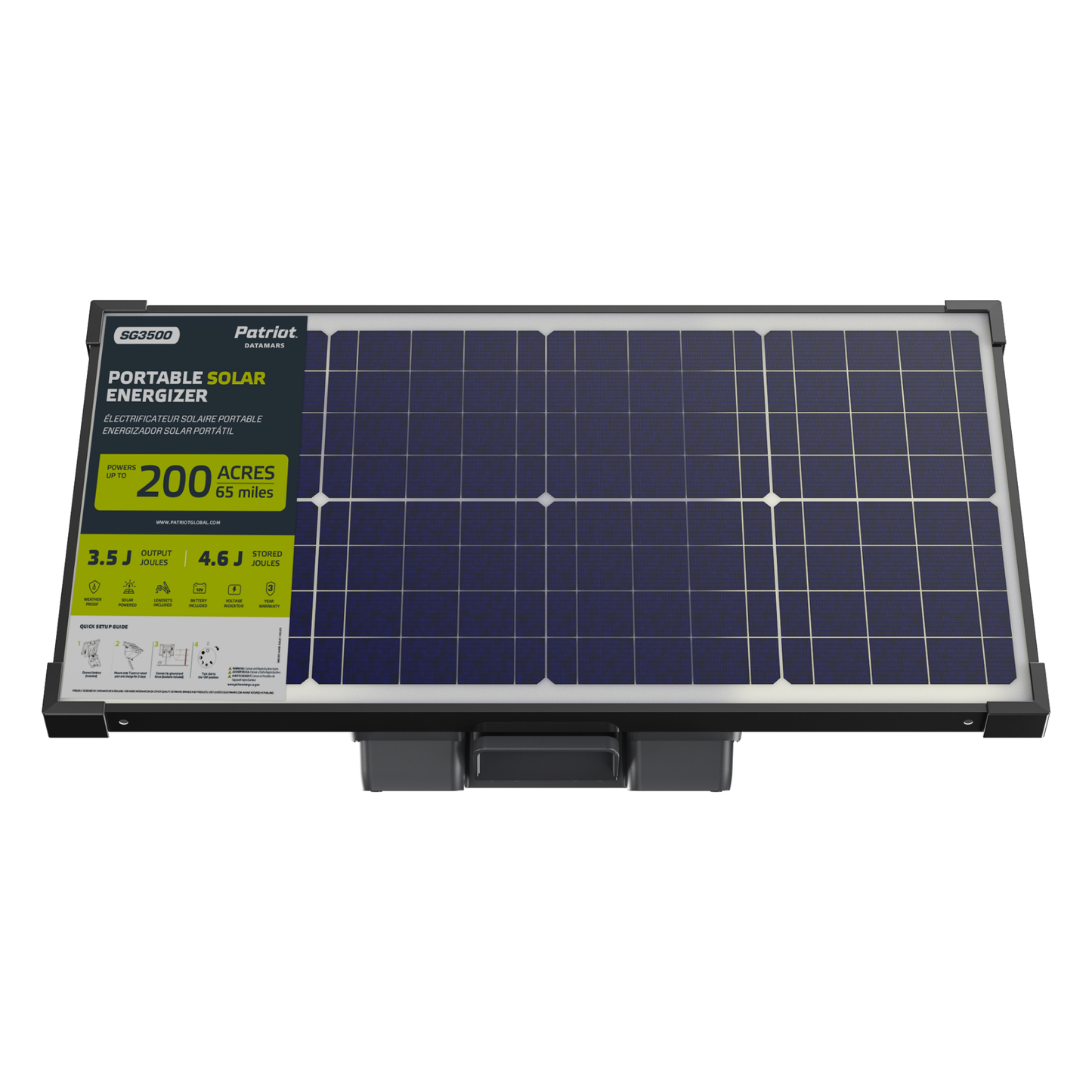 Patriot SG3500 Solar Electric Fence Charger - 12V Battery, 3.5J, 65 Mile