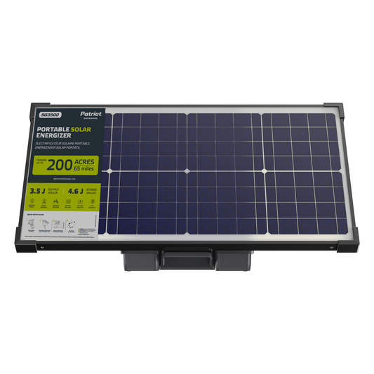 Patriot SG3500 Solar Electric Fence Charger - 12V Battery, 3.5J, 65 Mile