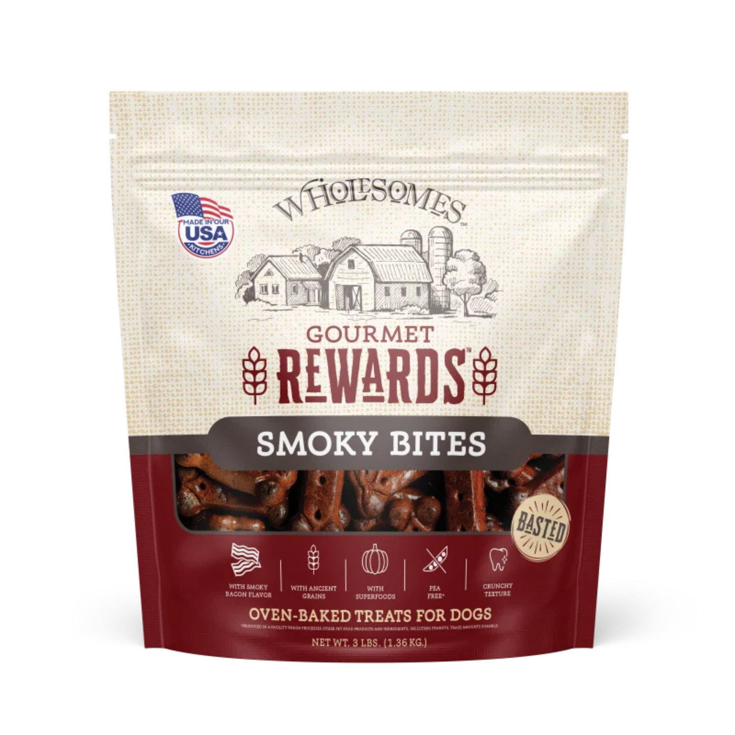 Wholesomes Gourmet Rewards Smoky Bites | Crunchy Bacon Dog Treats
