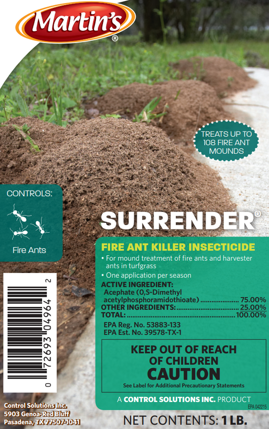 Martins Surrender Fire Ant Killer Powder | Acephate 75% | Lawn & Outdoor Ant Control | 1 lb.
