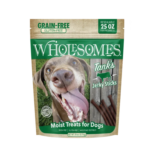 Wholesomes Tank’s Beef Jerky Sticks | Grain-Free Dog Treats with USA Beef | 25 oz. Bag