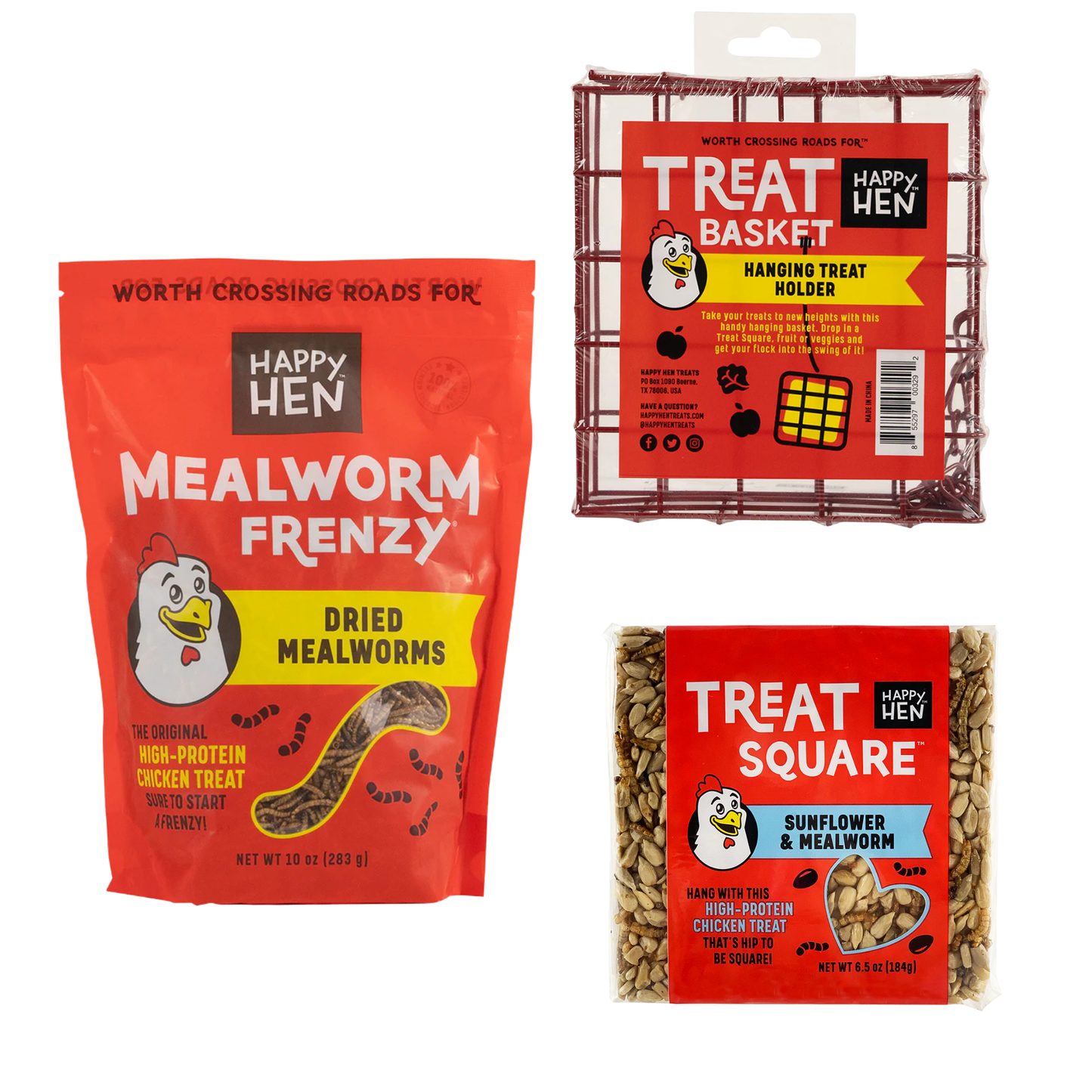 Chicken Treat Time Bundle | Mealworms, Treat Square & Hanging Basket | Happy Hen Treat Kit