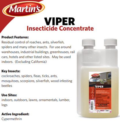 Martin’s Viper Indoor & Outdoor Insecticide Concentrate | Cypermethrin