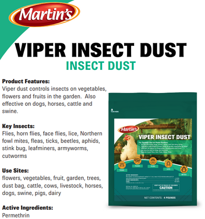 Martin’s Viper Permethrin Insect Dust | Animals & Garden | 4 lb.