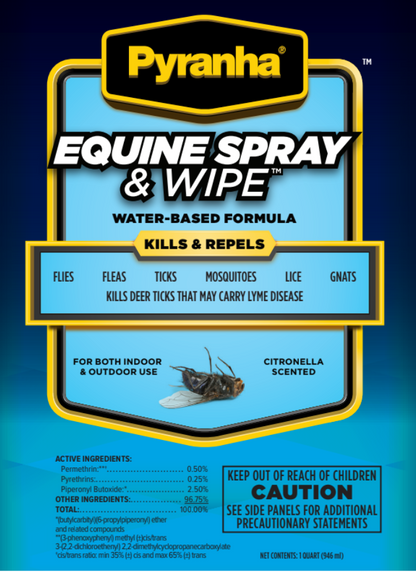 Pyranha Equine Spray N’ Wipe | Water-Based Horse Fly Spray